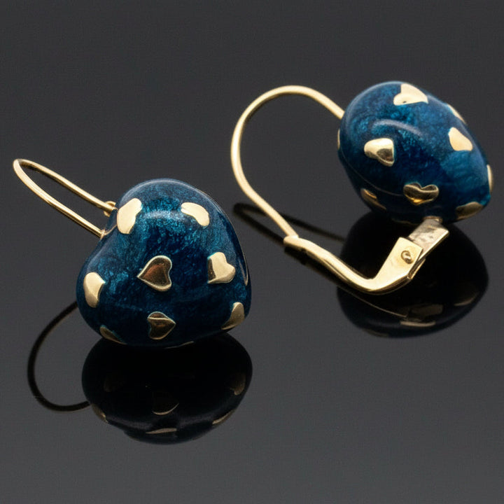 Italian Designer Valentini Blue Enamel and 18Kt Yellow Gold Earrings