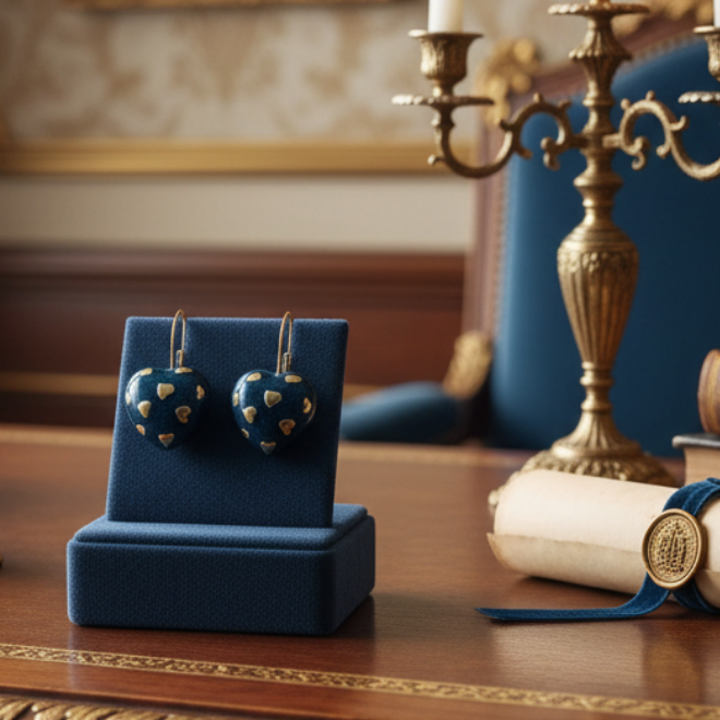 Italian Designer Valentini Blue Enamel and 18Kt Yellow Gold Earrings