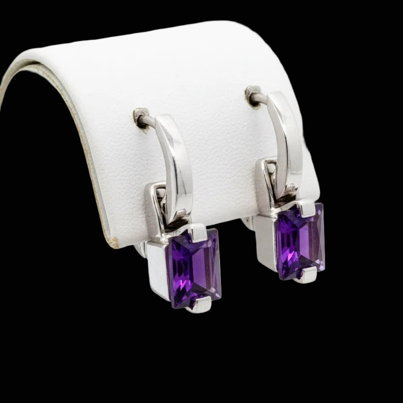 Italian Designer 3.80cttw Amethyst and 18Kt White Gold Earrings