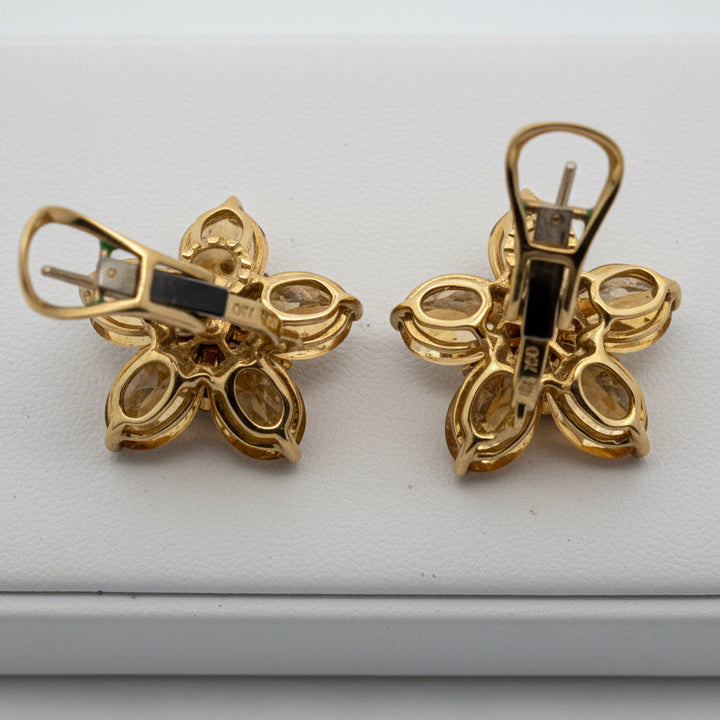 Italian Citrine, Sapphire Floral 18Kt Yellow Gold Earring