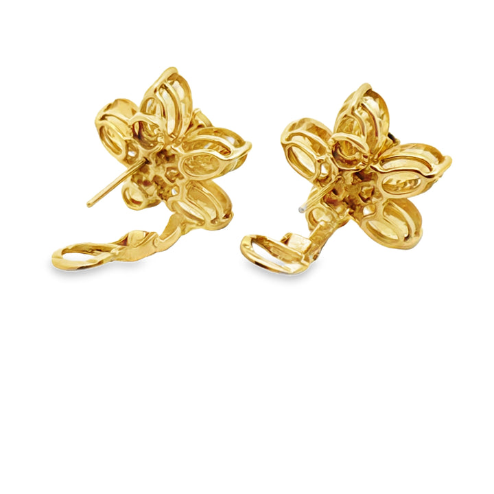 Italian Citrine, Sapphire Floral 18Kt Yellow Gold Earring