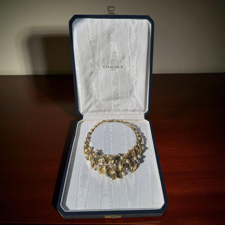 Estate Of Hollywood Actress Connie Stevens Chaumet Paris Diamond Pearl and Tourmaline 18K Yellow Gold Necklace