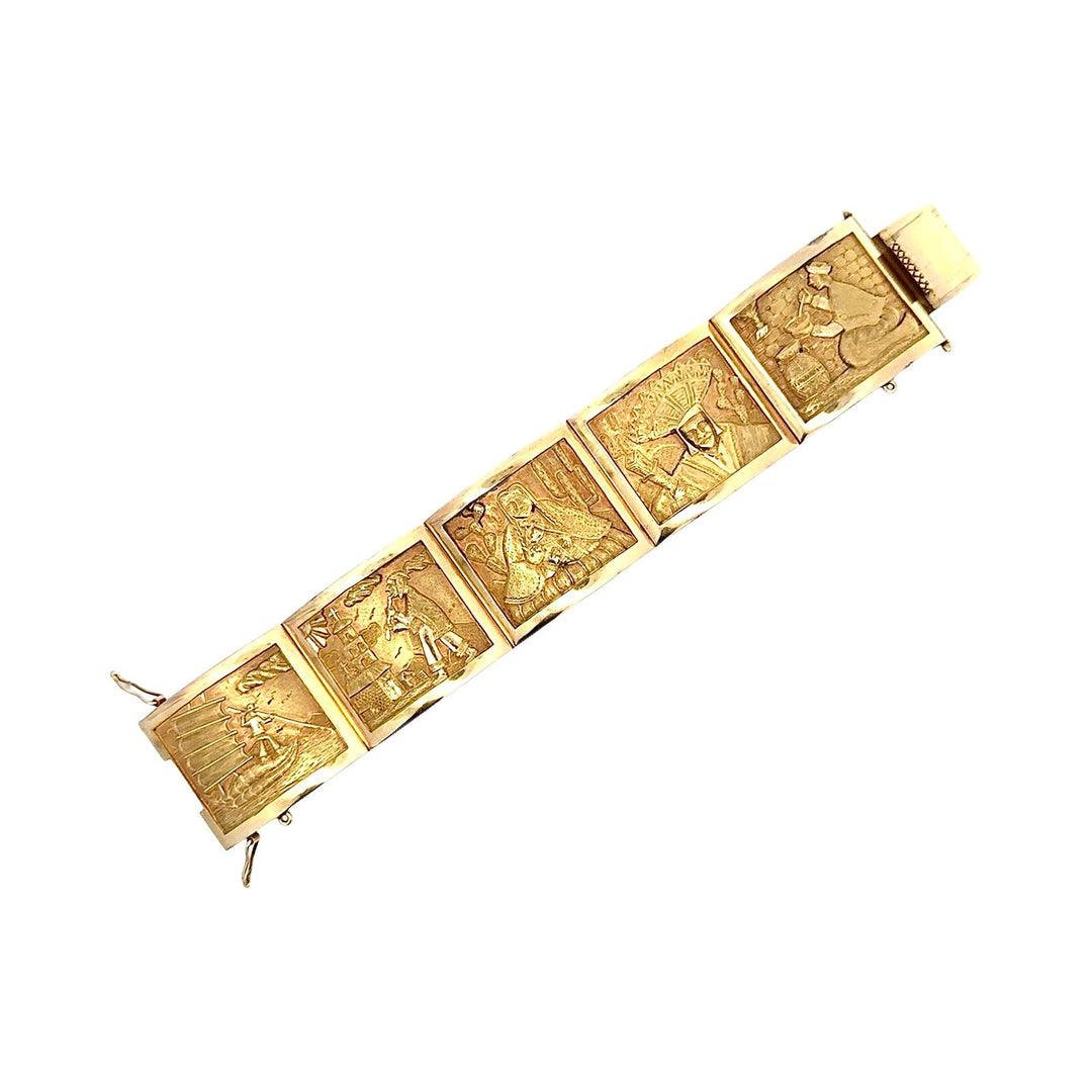 Designer R. Royss Aztec "Story Board" 18Kt Yellow Gold Bracelet