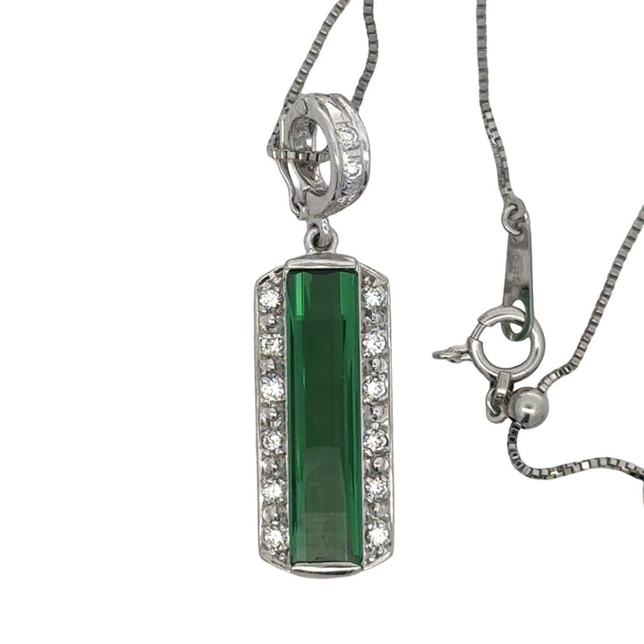 Diamond and Green Tourmaline Platinum Necklace