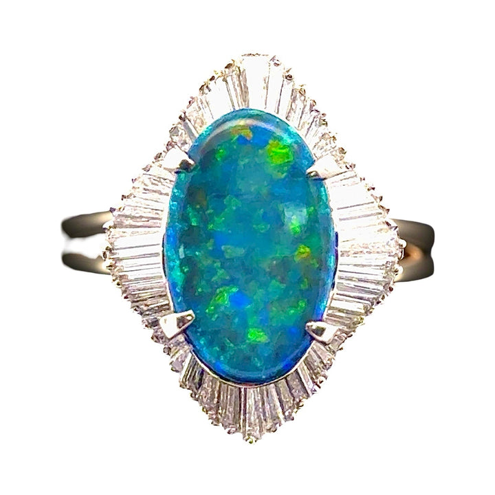 GIA Black Opal and Diamond Platinum Ring