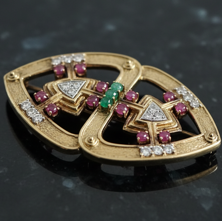Estate Of Major Riddle aka Mr. Las Vegas Diamond, Ruby and Emerald 18k Yellow Gold 35" Necklace