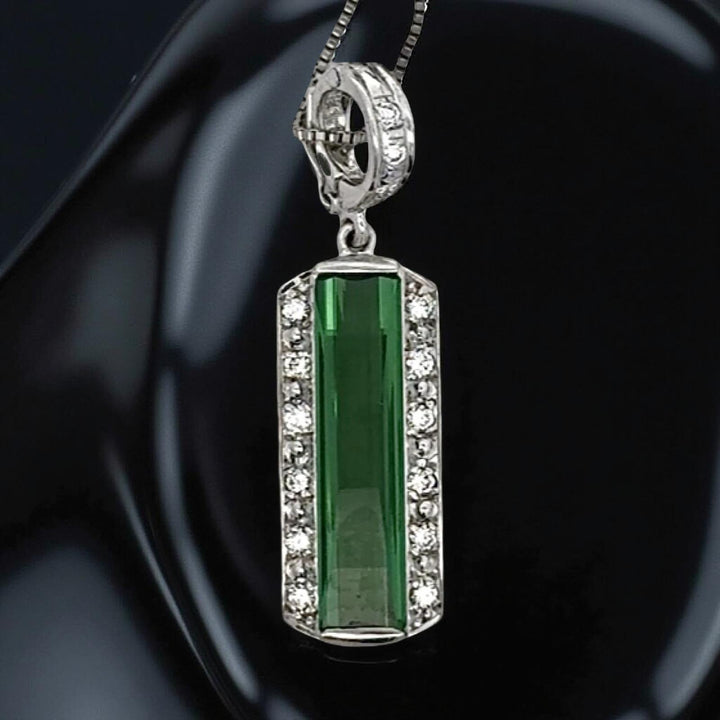 Diamond and Green Tourmaline Platinum Necklace