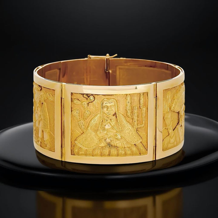 Designer R. Royss Aztec "Story Board" 18Kt Yellow Gold Bracelet
