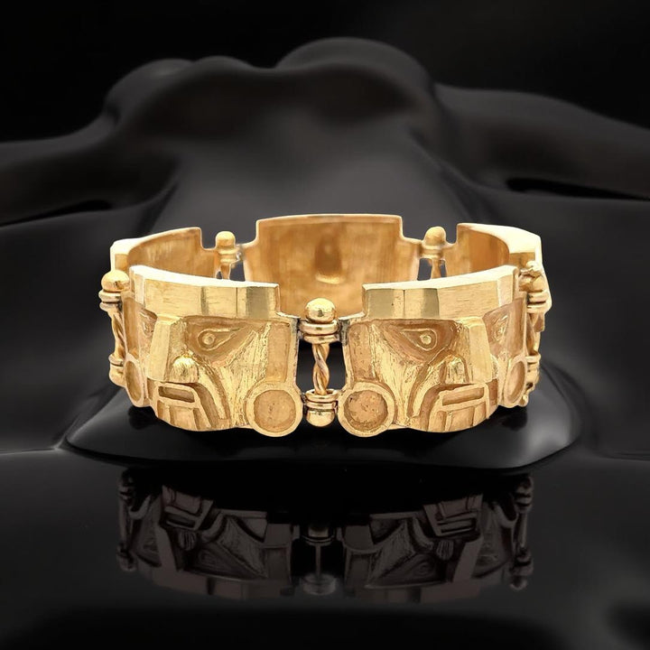 Designer R. Royss Mask Link 18Kt Yellow Gold Bracelet