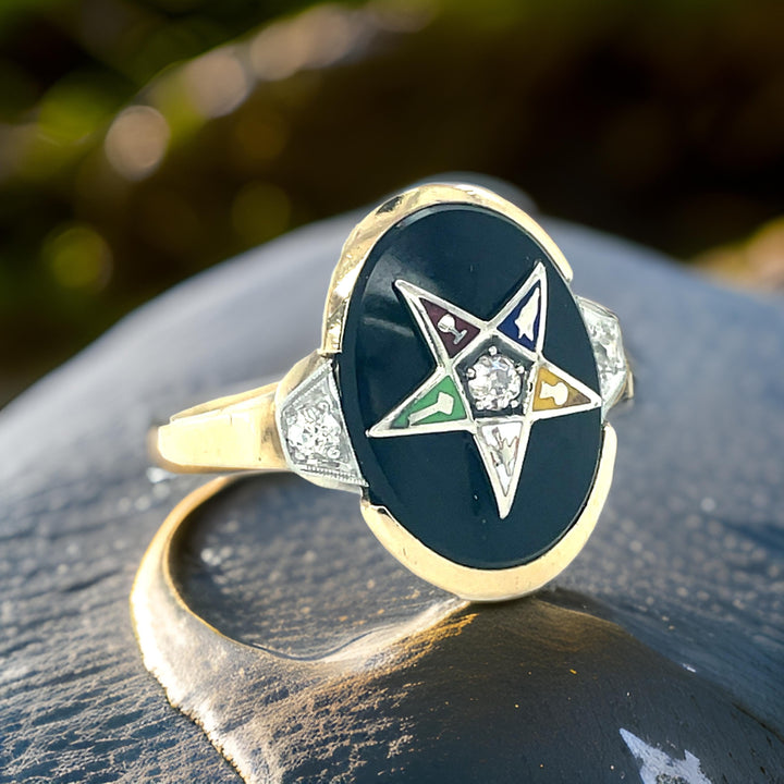 Eastern Star  .10 cttw Diamond Onyx Ring 13895