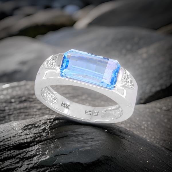 Effy Hematian Diamond and Blue Topaz Ring 14K White Gold 14961