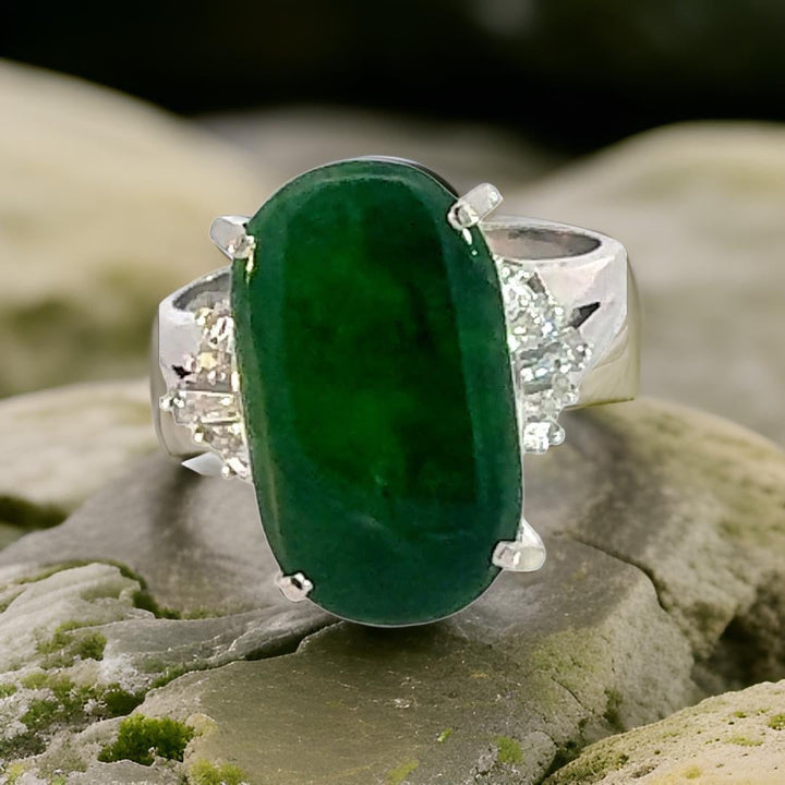 Estate 4.75 ct Jadeite Diamond Platinum Ring 14985