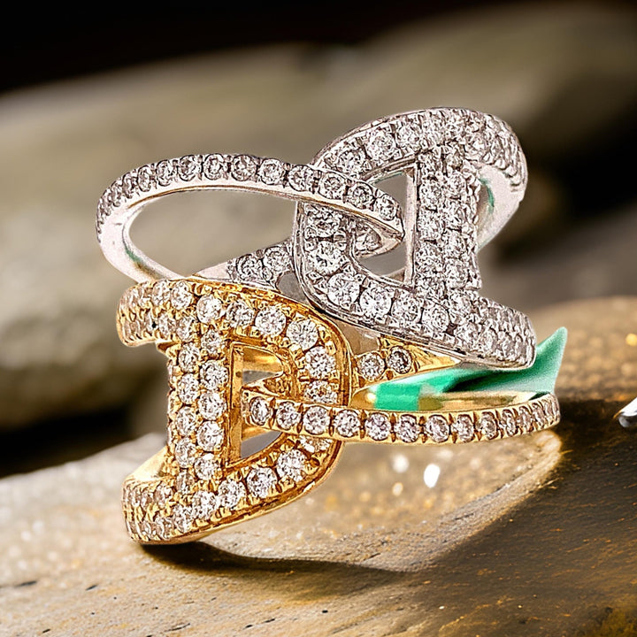 Fashionista Diamond and 18K White and Yellow Gold Ring