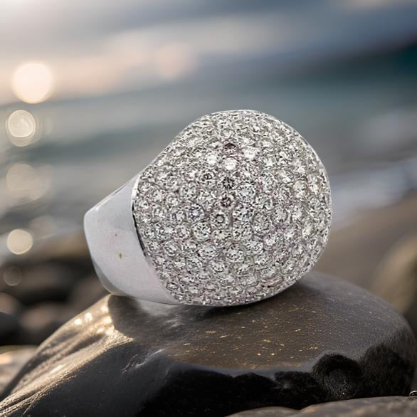 Estate 9.50 cttw Dome Pave Diamond 18K White Gold Ring 14192