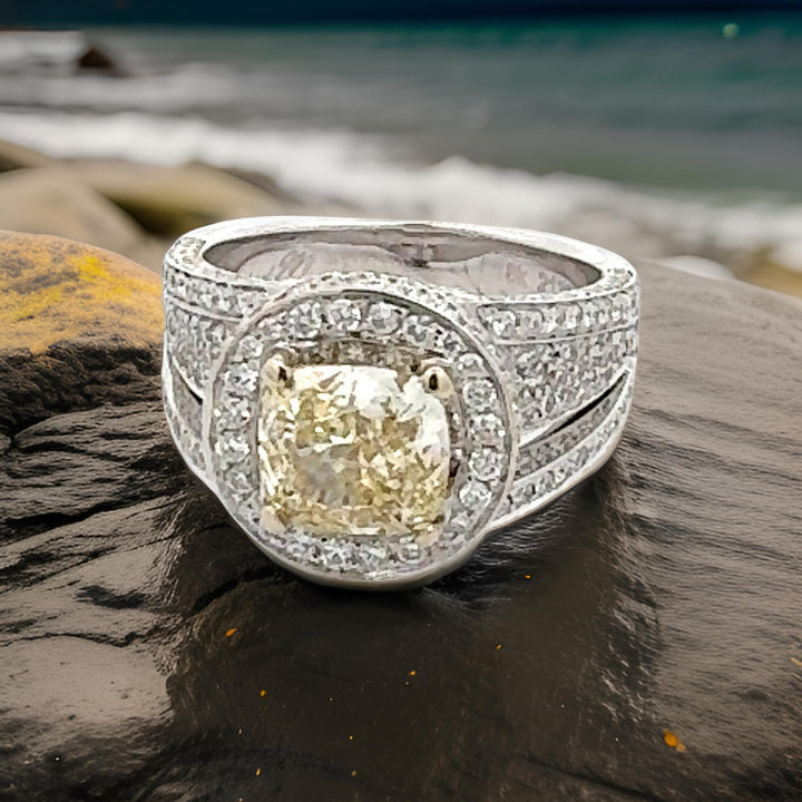 Estate Designer Michael M. 2.14 ct Natural Fancy Dark Grey-Greenish Yellow (GIA) Diamond Ring 14742