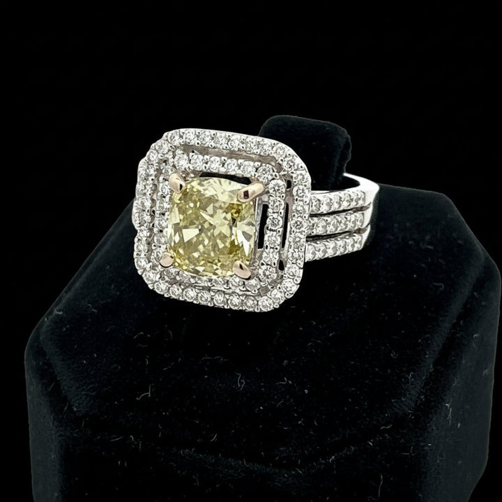 Estate 2.10 ct Natural Fancy Brownish Greenish Yellow Diamond 18K White Ring 14736
