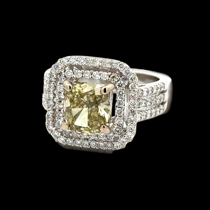 Estate 2.10 ct Natural Fancy Brownish Greenish Yellow Diamond 18K White Ring 14736
