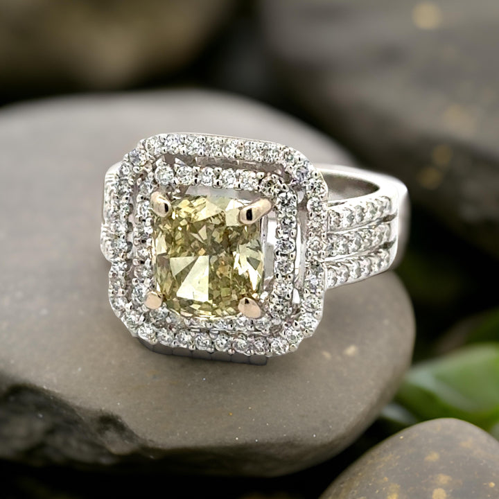 Estate 2.10 ct Natural Fancy Brownish Greenish Yellow Diamond 18K White Ring 14736