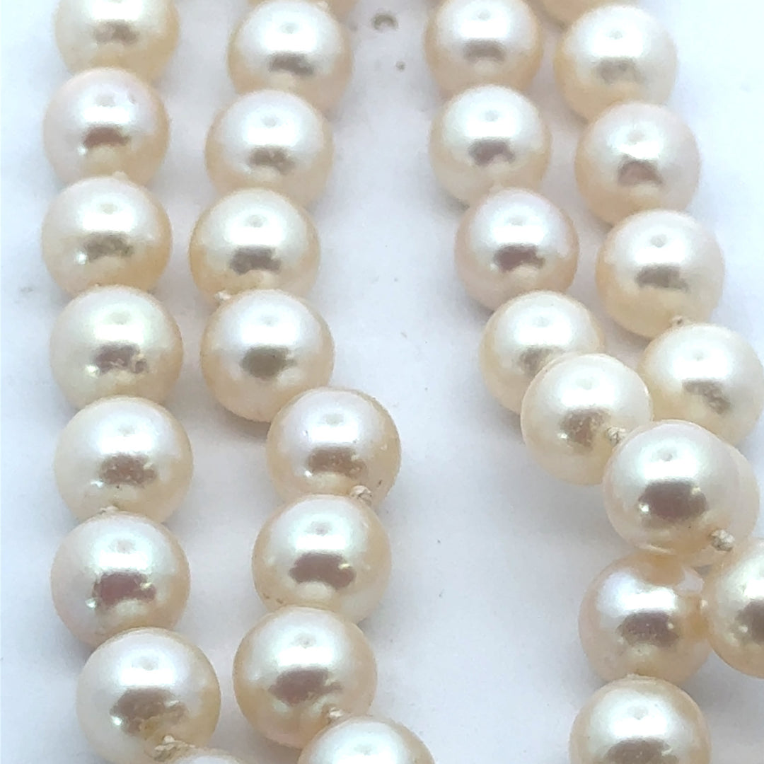 Vintage 1940's 7.5mm Japanese Akoya Cultured Pearl and Diamond 14K White Gold Necklace
