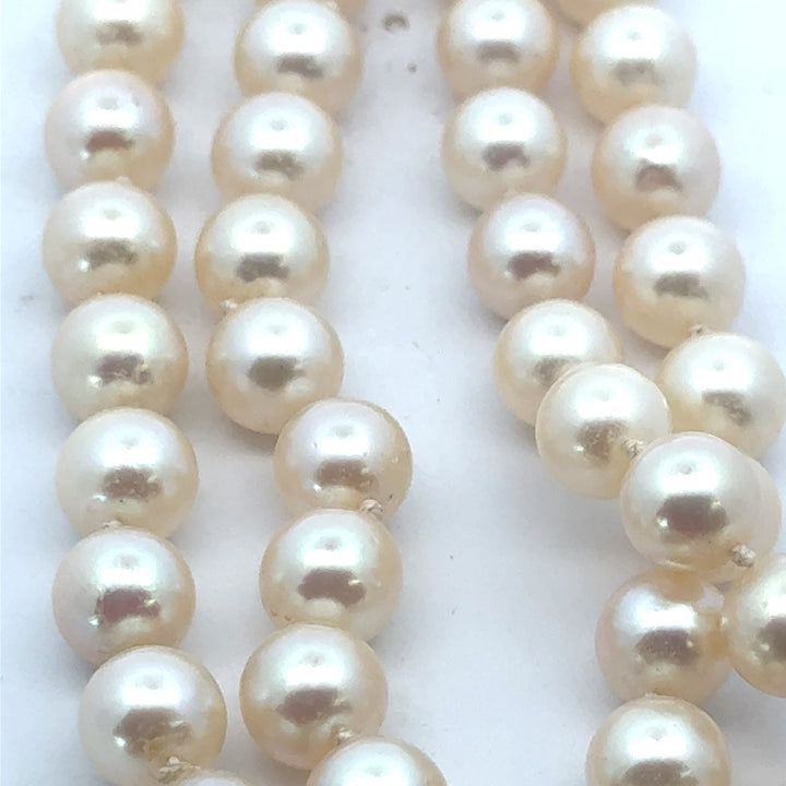 Vintage 1940's 7.5mm Japanese Akoya Cultured Pearl and Diamond 14K White Gold Necklace