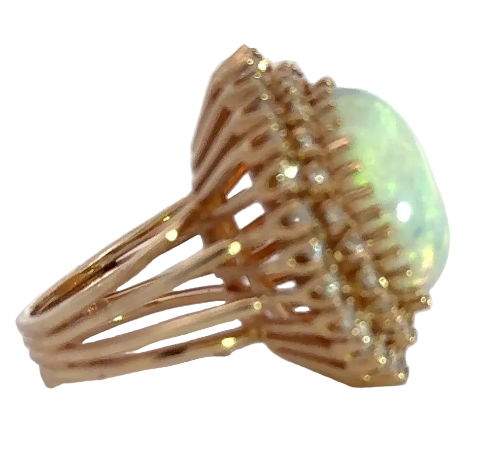 Vintage 1980's Opal and Diamond 14K Yellow Gold Ring