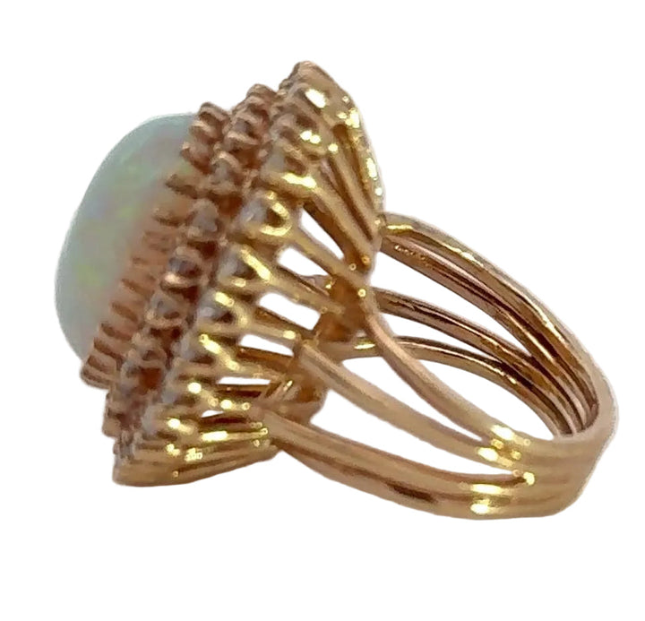 Vintage 1980's Opal and Diamond 14K Yellow Gold Ring