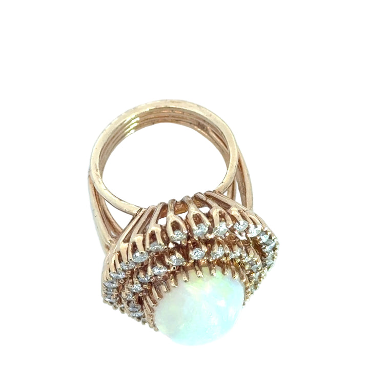 Vintage 1980's Opal and Diamond 14K Yellow Gold Ring
