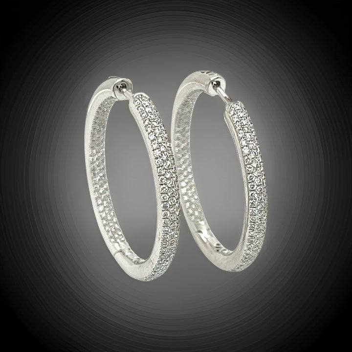 Designer Arato Of Italy Diamond In/Out Hoop 18K White Gold Earrings