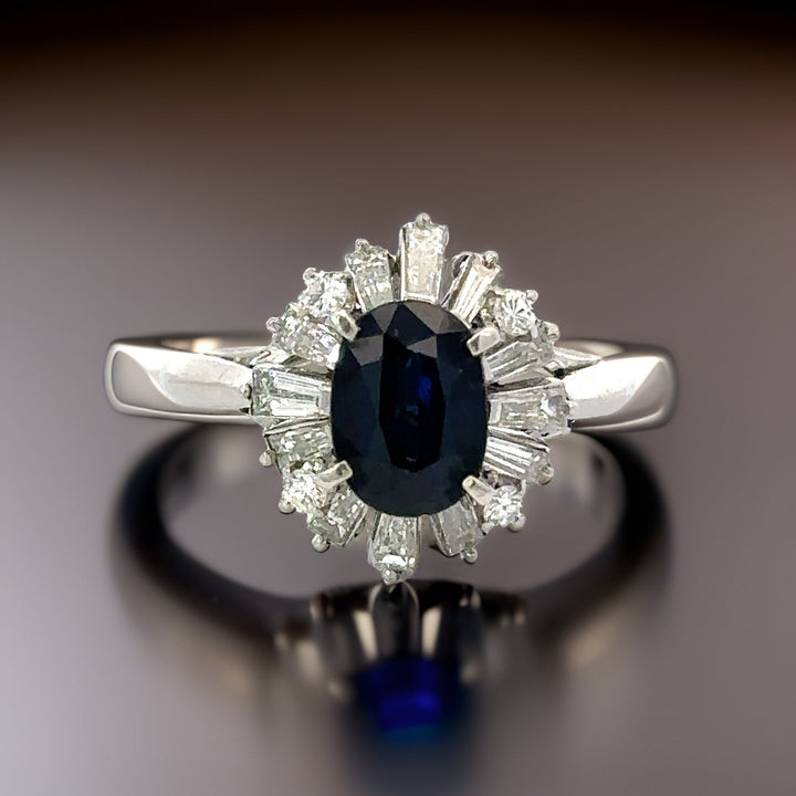 Sapphire and Diamond Platinum Halo Ring