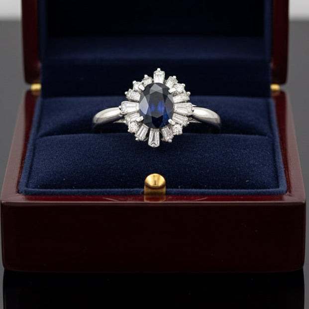 Sapphire and Diamond Platinum Halo Ring