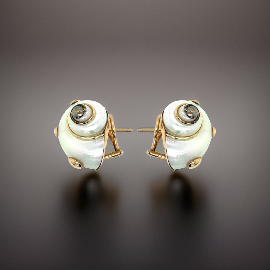 Mazza Mother of Pearl and 14K Yellow Gold Shell Earrings