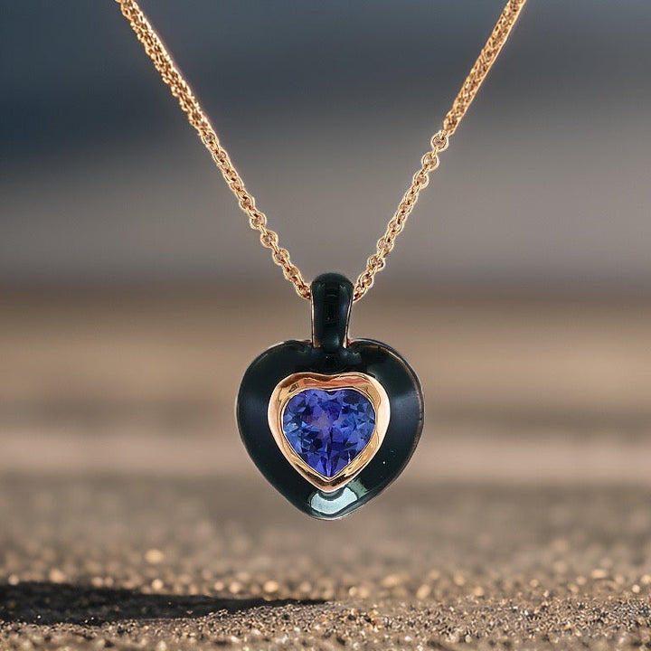 Effy Tanzanite, Black Enamel and 14K Rose Gold Heart Necklace