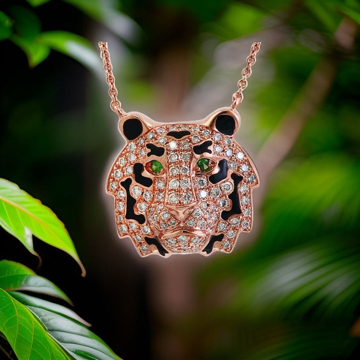 Effy Diamond, Tsavorite, Black Enamel and 14K Rose Gold Tiger Necklace