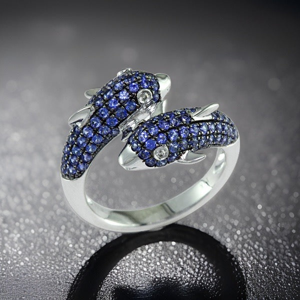 Effy Sapphire, Diamond and 14K White Gold Dolphin Ring