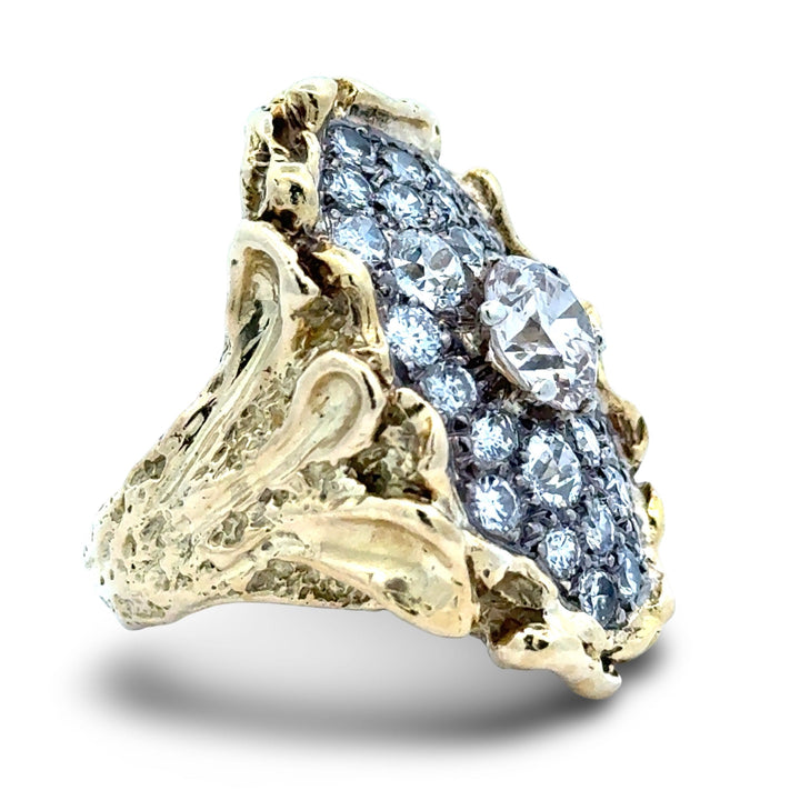 Custom Made 2.00cttw Diamond and 18kt Yellow Nugget Ring