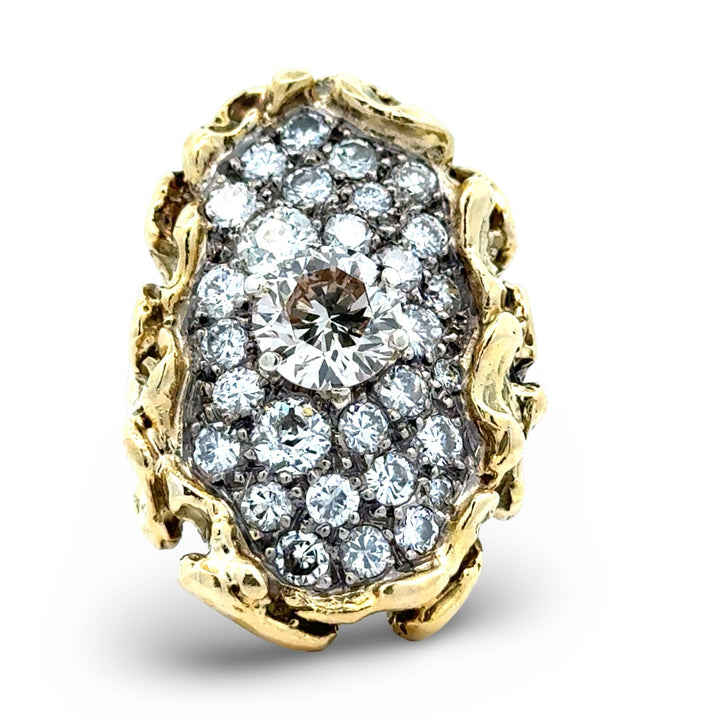 Custom Made 2.00cttw Diamond and 18kt Yellow Nugget Ring