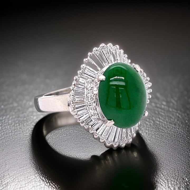 Jade and Diamond Platinum Halo Ring