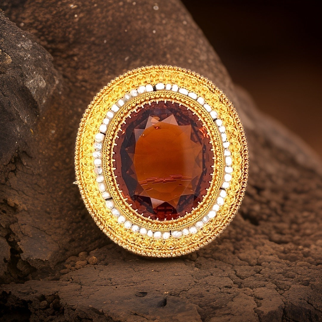 Art Deco Citrine and 14K Yellow Gold Pendant Brooch