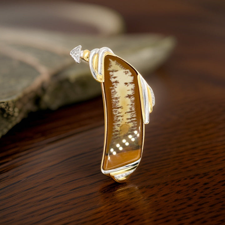 Dagon Gillespey Picture Jasper Diamond Platinum & 18K Yellow Gold Brooch