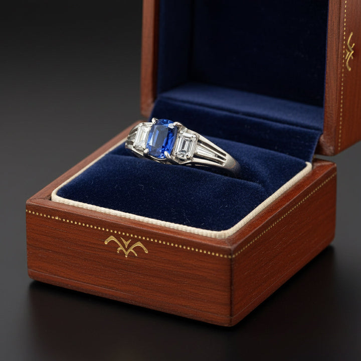 Sapphire and Diamond Three Stone Platinum Ring