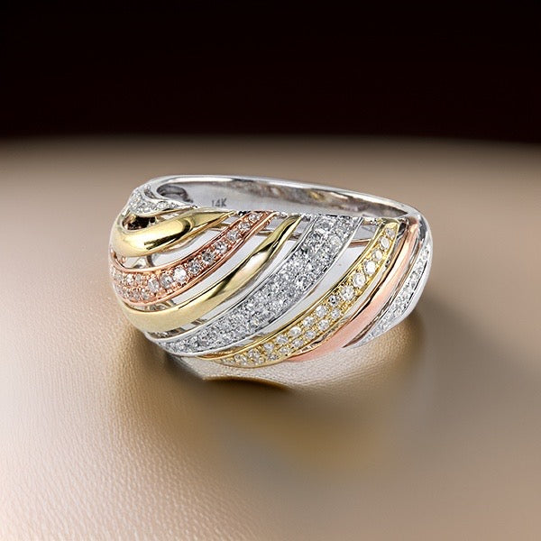 Effy Diamond 14K Tricolor Gold Ring