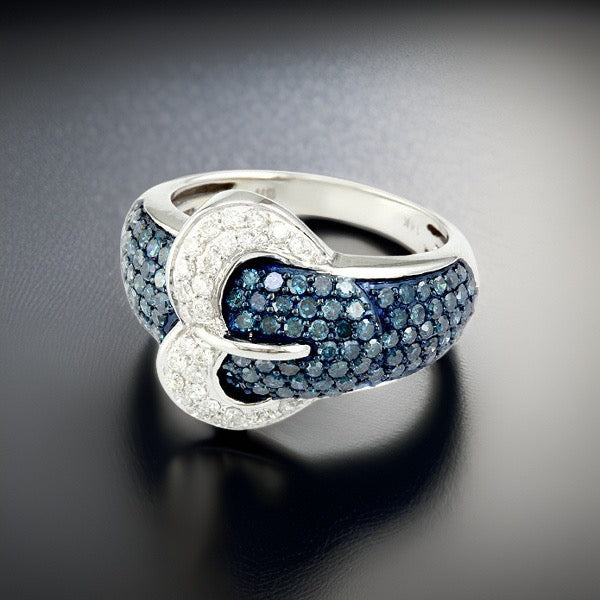 Effy Blue and White Diamond 14K White Gold Belt Ring