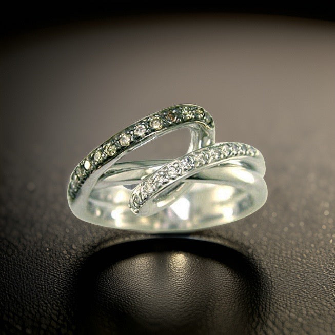 Effy Brown and White Diamond and 14K White Gold Ring