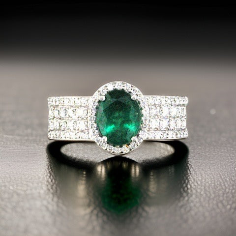 Effy Emerald, Diamond and 14K White Gold Halo Ring