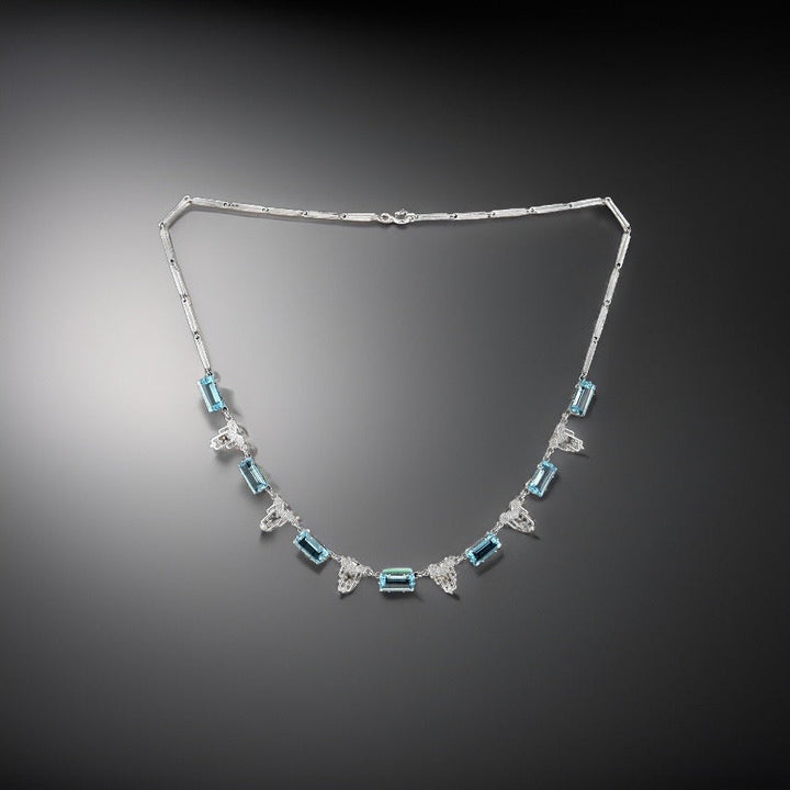 Blue Topaz and Diamond 18K White Gold Necklace