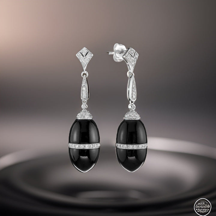 Onyx and Diamond 14K White Gold Earrings