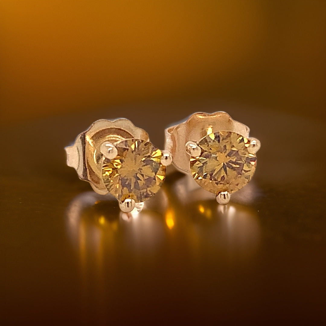 Natural Fancy Orange Diamond and 14K Yellow Gold Stud Earrings