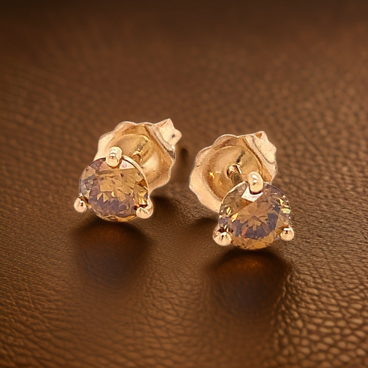 Natural Fancy Orange Diamond and 14K Yellow Gold Stud Earrings
