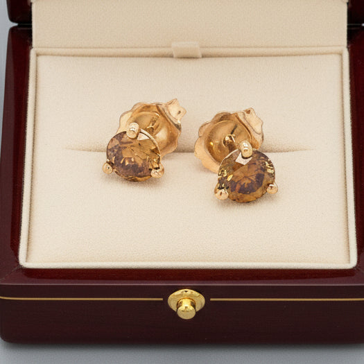 Natural Fancy Orange Diamond and 14K Yellow Gold Stud Earrings