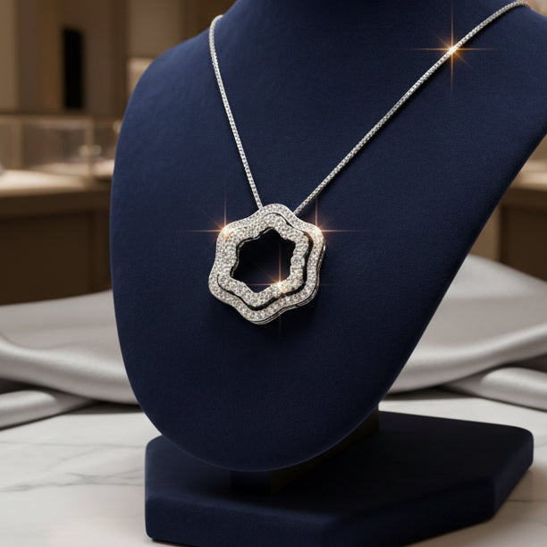 Damiani Diamond and 18K White Gold Pendant With Chain